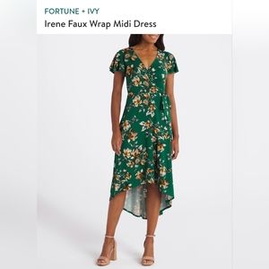 Fortune & Ivy Irene Faux Wrap Midi Dress szM